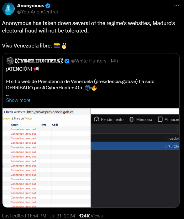 Anonymous se bajó varios sitios web del régimen de Nicolás Maduro: "El fraude no será tolerado"