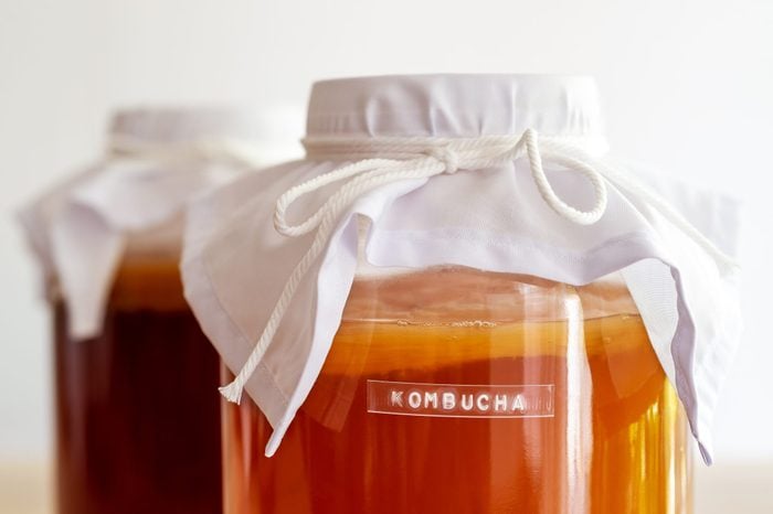 Kombucha Healthy Natural Probiotic In A Glass Jar.