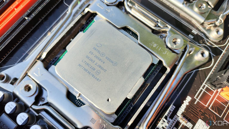 An Intel Xeon E5-2650V4 processor slotted into an X99 motherboard