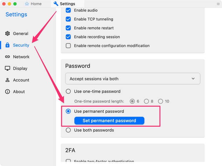 Set a permanent password for simple single-click connections.-1