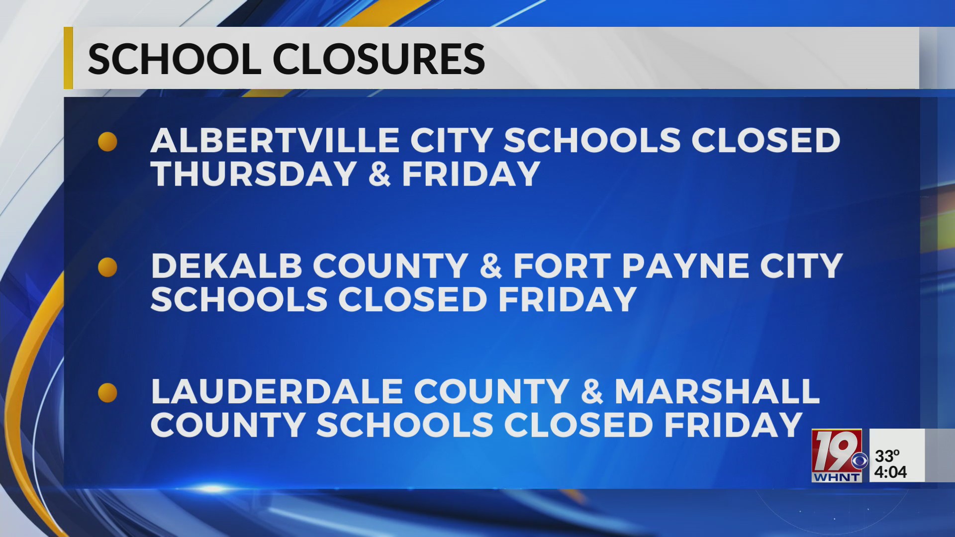 School Closures January 8, 2025 News 19 at 4 p.m.