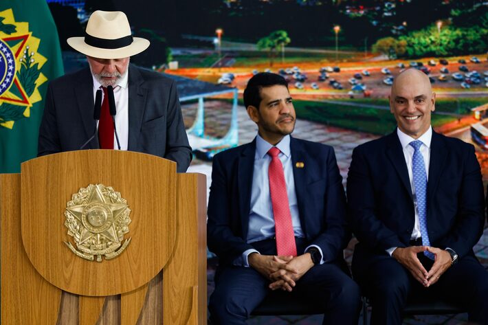 O presidente Luiz Inácio Lula da Silva (PT) discursando na solenidade em memória ao segundo aniversário do 8 de Janeiro Foto: Wilton Junior/Estadão