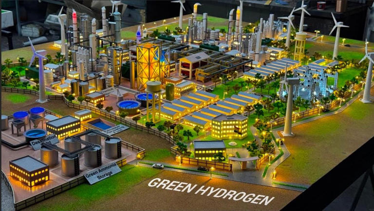 The model of NTPC Green Energy Limited Green Hydrogen Hub Project at Pudimadaka in Anakapalle district.