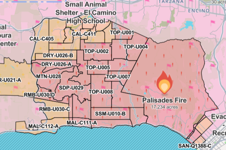 California fire evacuation map update as la residents ordered to flee