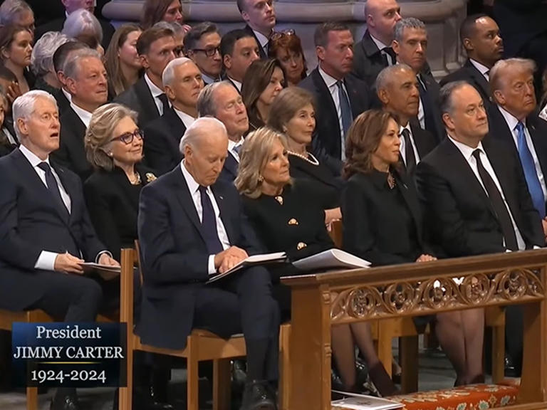 包括拜登和川普等5名現任及前任美國總統,齊聚華盛頓國家大教堂,參加卡特國葬儀式。