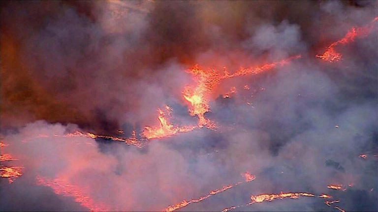 In this screen grab from a video, the Kenneth Fire is shown in Los Angeles County, Calif., on Jan. 9, 2025.