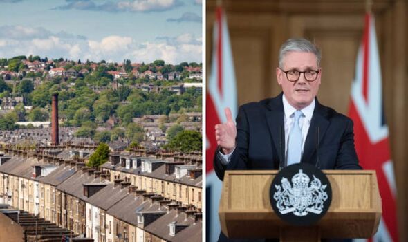 A dual image of a landscape of Bradford and Keir Starmer