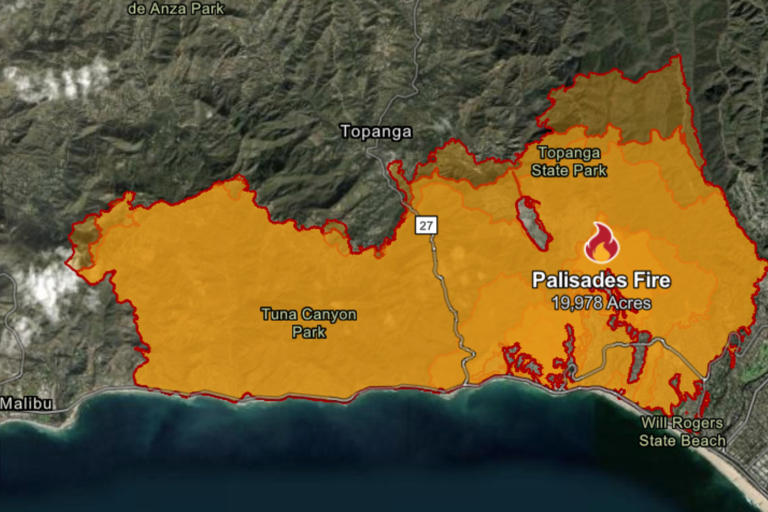 California Fire Map Latest: Where are Kenneth, Palisades, Eaton Fires now?