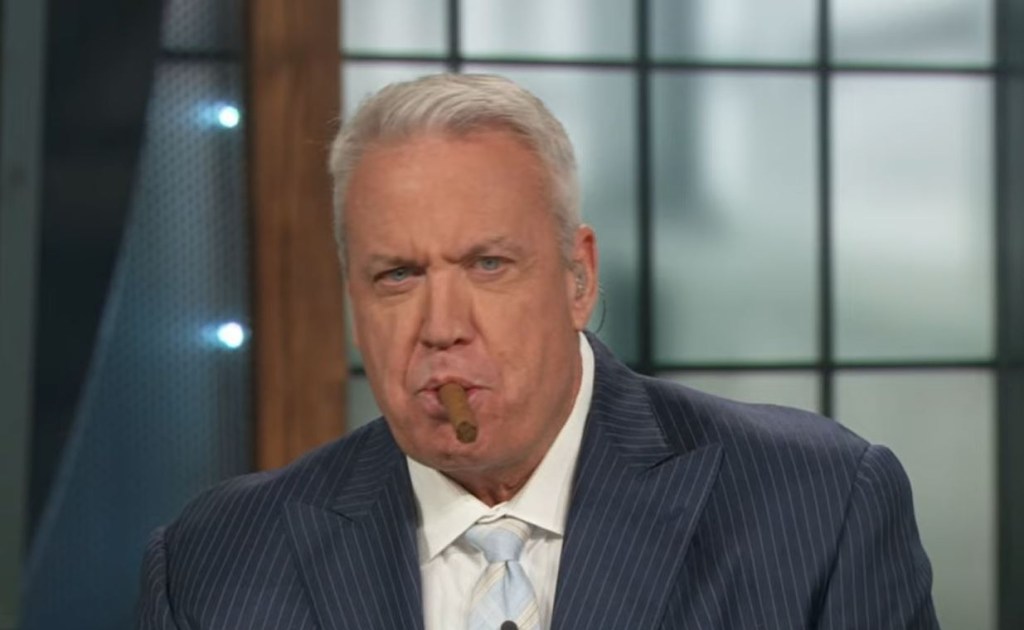 Rex Ryan puts an unlit cigar in his mouth during ESPN’s “NFL Countdown” on Jan. 12, 2025. ESPN