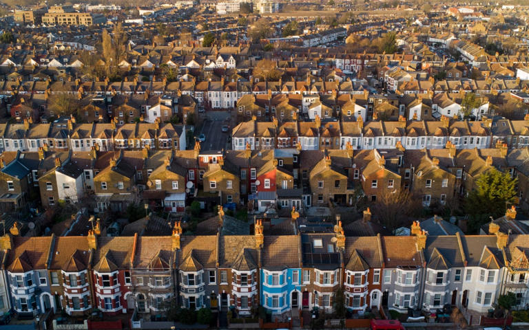 An aerial view of terraced houses in north London