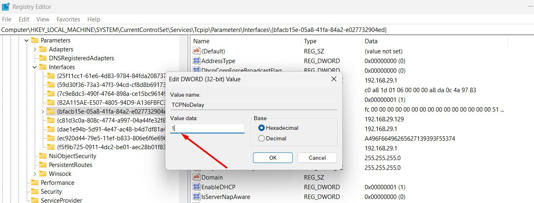 TCPNoDelay DWORD value in Registry.