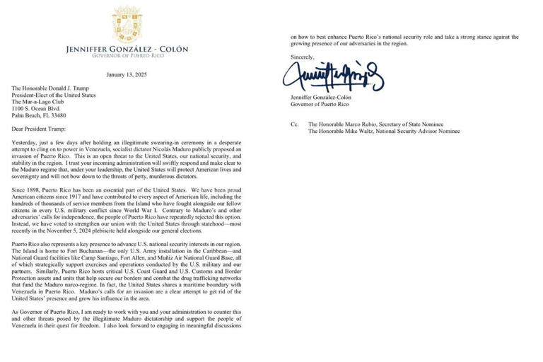 Jenniffer González, gobernadora de Puerto Rico, calificó la amenaza de Nicolás Maduro como una amenaza a la seguridad nacional y destacó la importancia estratégica de la isla para Estados Unidos.