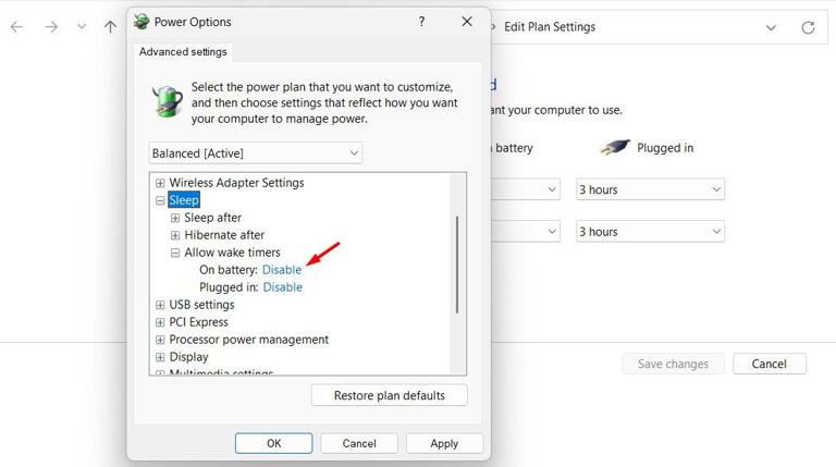 Allow Wake Timers option in the Control Panel.