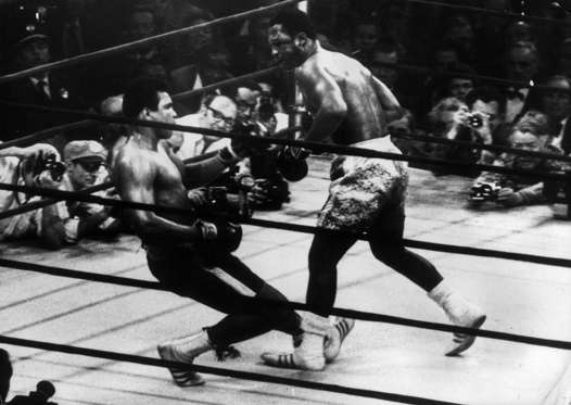 March 1971: In a title fight at Madison Square Garden, New York, Ali goes down in the 15th round to a left hook from world heavyweight champion Joe Frazier, who kept the title with an unanimous points win.