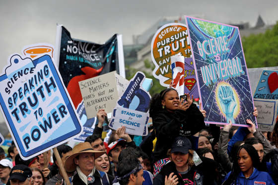 Slide 1 of 24: Demonstrators march to the U.S. Capitol during the March for Science in Washington, U.S., April 22, 2017.