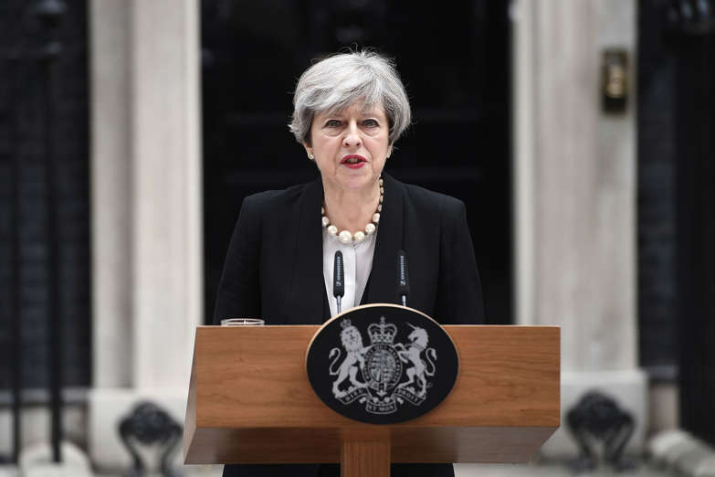 Slide 1 of 36: Britain's Prime Minister Theresa May speaks to the media after chairing a meeting of the Governments emergency COBRA committee at Downing Street on May 23, 2017 in London, England. An explosion occurred at Manchester Arena last night as concert goers were leaving the venue after Ariana Grande performed on stage. Greater Manchester Police are treating the explosion as a terrorist attack and have confirmed 22 fatalities and 59 injured. Campaigning ahead of the General Election has been suspended.