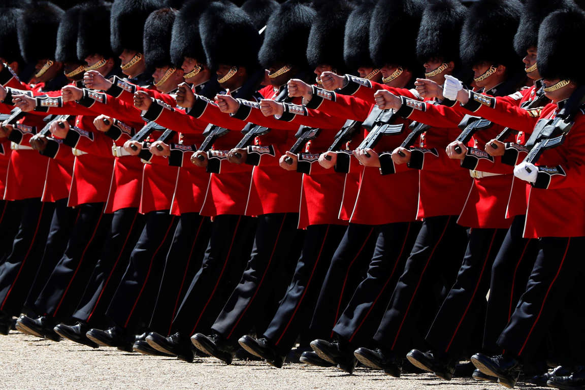 Slide 19 of 33: Guardsmen parade during the Colonel's Review ceremony at Horse Guards Parade in London, Britain June 10, 2017. REUTERS/Stefan Wermuth TPX IMAGES OF THE