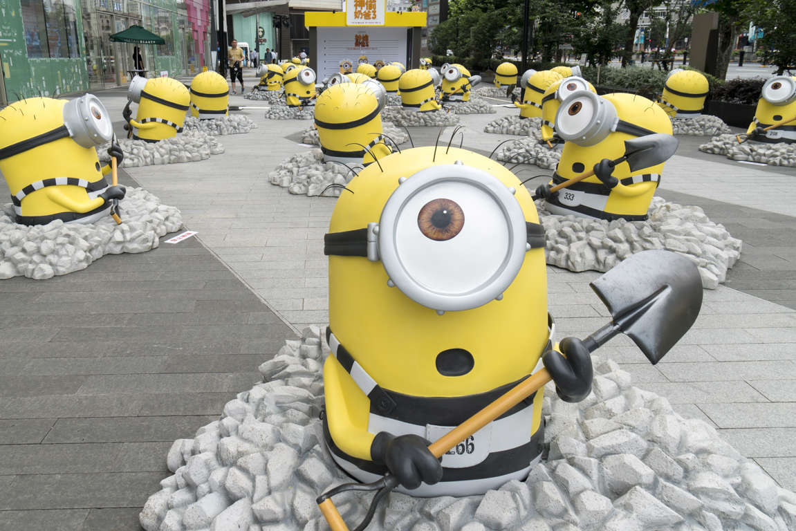 Slide 29 of 33: Minions sculptures to promote “Despicable Me 3” at a shopping mall on June 15.