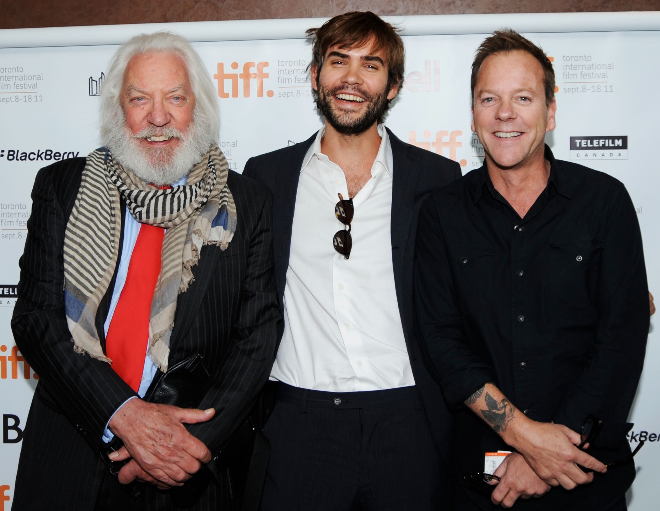 Slide 1 of 28: TORONTO, ON - SEPTEMBER 11: Actors Donald Sutherland, Rossif Sutherland and Kiefer Sutherland attend the premiere of 'I'm Yours' at the Isabel Bader Theatre during the 2011 Toronto International Film Festival on September 11, 2011 in Toronto, Canada. (Photo by Aaron Harris/Getty Images)