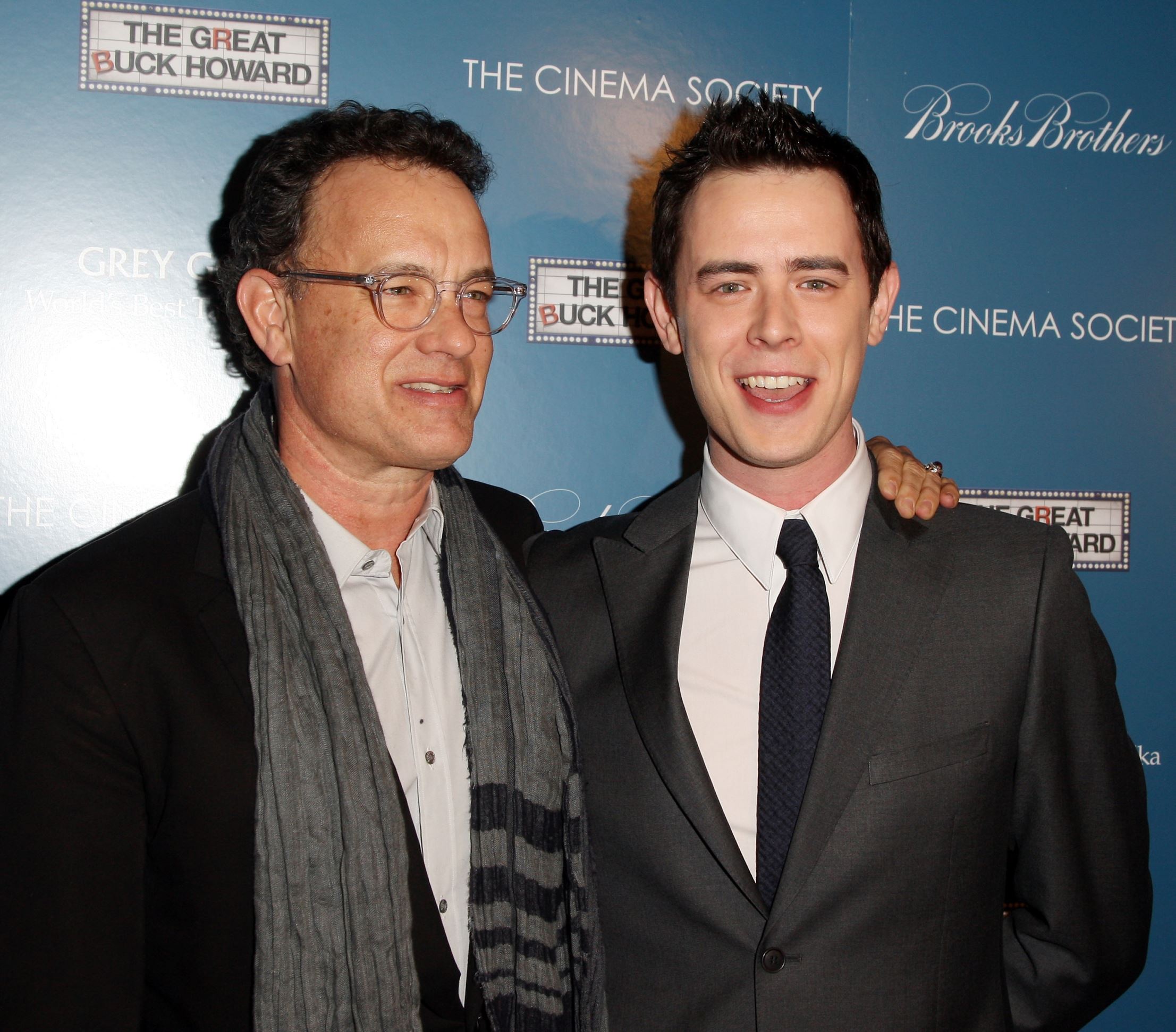 Slide 4 of 28: (L-R) Actors Tom Hanks and Colin Hanks attend The Cinema Society and Brooks Brothers screening of 'The Great Buck Howard' at the Tribeca Grand Screening Room on March 10, 2009 in New York City.