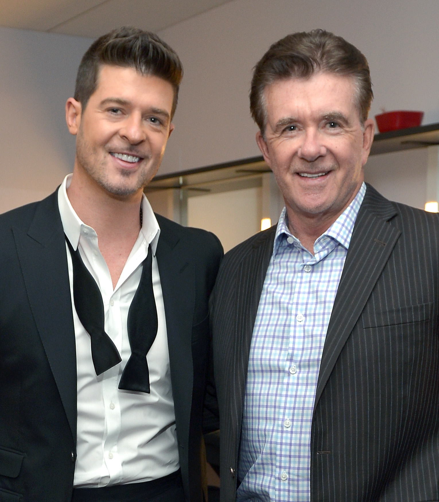 Slide 2 of 28: Recording artist Robin Thicke and actor Alan Thicke attend The GRAMMY Nominations Concert Live!! Countdown to Music's Biggest Night at Nokia Theatre L.A. Live on December 6, 2013 in Los Angeles, California.