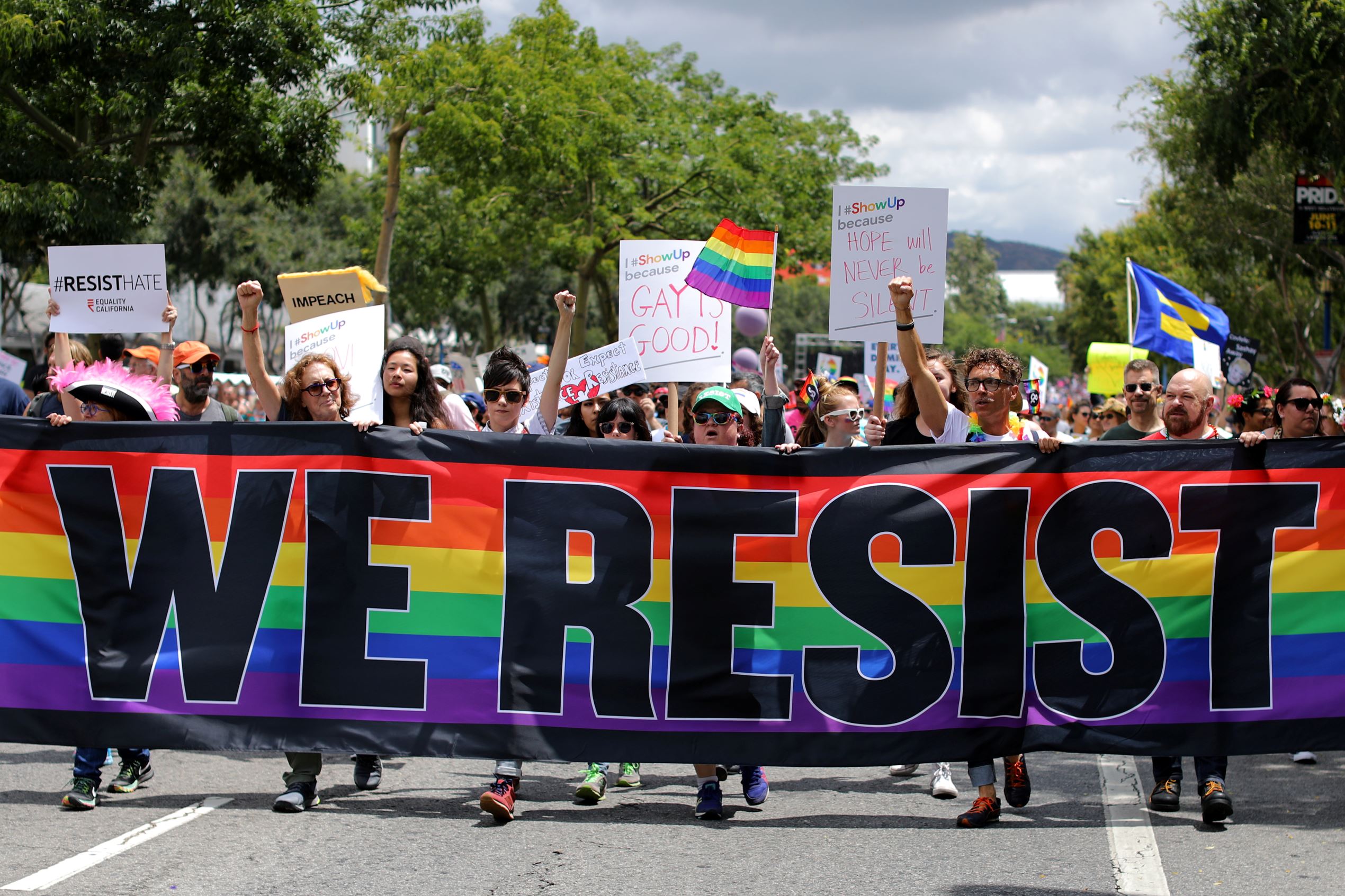 Slide 34 of 57: The annual Pride Parade is replaced with a Resist March as members of the LGBT community protest President Donald Trump in West Hollywood, California, U.S. June 11, 2017. REUTERS/Mike Blake TPX IMAGES OF THE