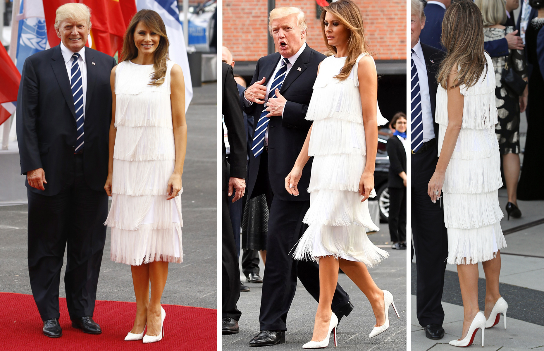 Đỏ, trắng và xanh dương: Melania Trump trong trang phục mang màu sắc quốc kỳ Mỹ.