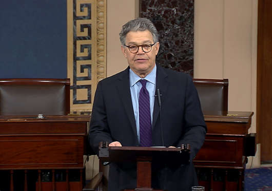 In this image from video from Senate Television, Sen. Al Franken, D-Minn., speaks on the Senate floor of the Capitol in Washington, Thursday morning, Dec. 7, 2017.