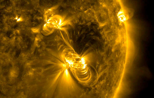Slide 14 of 86: A medium-sized (M2) solar flare and a coronal mass ejection (CME) erupting from the same, large active region of the Sun on July 14, 2017. The flare lasted almost two hours. Images were taken in a wavelength of extreme ultraviolet light, and released July 19, 2017. NASA/GSFC/Solar Dynamics Observatory/Handout via REUTERS
