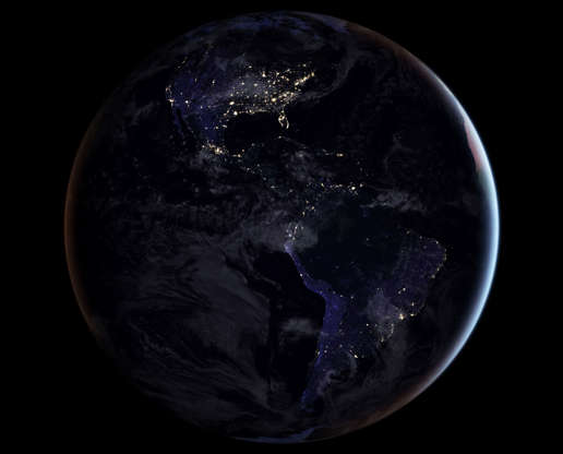 Western hemisphere - NASA's Goddard Space Flight Center/Handout via Reuters Slide 22 of 86: A composite image released by NASA on April 12, 2017 showing the full western hemisphere at night. This map of night lights is based on imagery from 2016. NASA Earth Observatory image by Joshua Stevens, using Suomi NPP VIIRS data from Miguel Rom‡n,