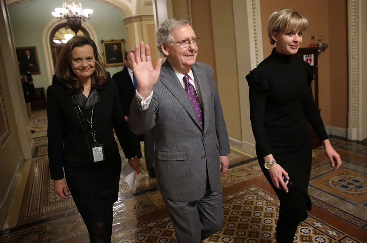 Senate Majority Leader Mitch McConnell is shown after the passage of the long-term funding bill on Friday in Washington.