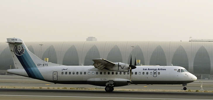 A French-made ATR-72 owned by Iran's Aseman Airlines sits on the tarmac at Dubai airport on July 29, 2008.