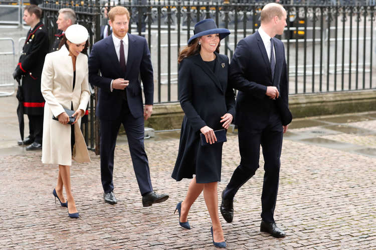 Slide 4 of 12: Britain's Catherine, Duchess of Cambridge, (2R) and her husband Britain's Prince William, Duke of Cambridge (R), arrive with Britain's Prince Harry (C) and his fiancée US actress Meghan Markle to attend a Commonwealth Day Service at Westminster Abbey in central London, on March 12, 2018. Britain's Queen Elizabeth II has been the Head of the Commonwealth throughout her reign. Organised by the Royal Commonwealth Society, the Service is the largest annual inter-faith gathering in the United Kingdom. / AFP PHOTO / Daniel LEAL-OLIVAS        (Photo credit should read DANIEL LEAL-OLIVAS/AFP/Getty Images)