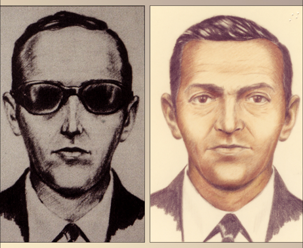 Artist sketches released by the FBI of a man calling himself D.B. Cooper, who vanished in 1971 with $200,000 in stolen cash after hijacking a commercial airliner over Oregon, U.S.