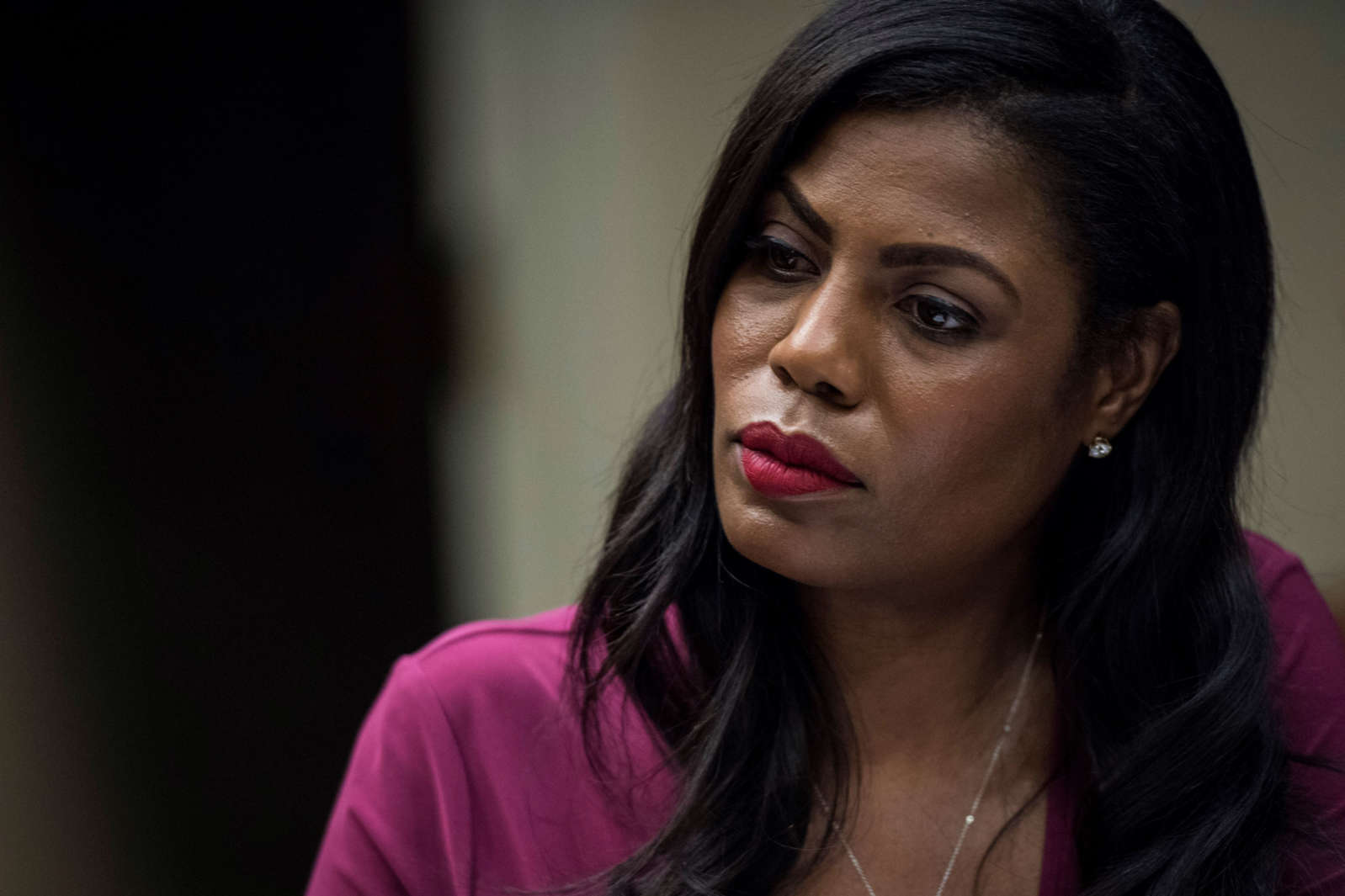 White House Director of communications for the Office of Public Liaison Omarosa Manigault   listens as Health and Human Services Secretary Tom Price speaks during a HHS listening session in the Roosevelt Room of the White House in Washington, DC on Wednesday, June 21, 2017.