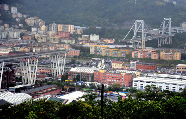 Slide 1 de 20: The collapsed Morandi Bridge is seen in the Italian port city of Genoa August 14, 2018.