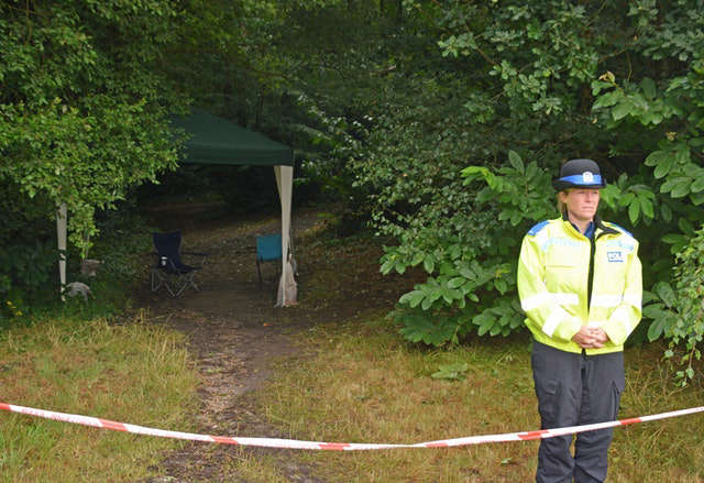 A police officer at the scene where Lucy McHugh was found stabbed to death