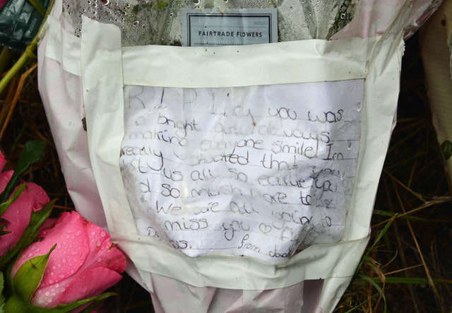 A message on flowers left close to the scene near Southampton Sports Centre, where Lucy McHugh’s body was found
