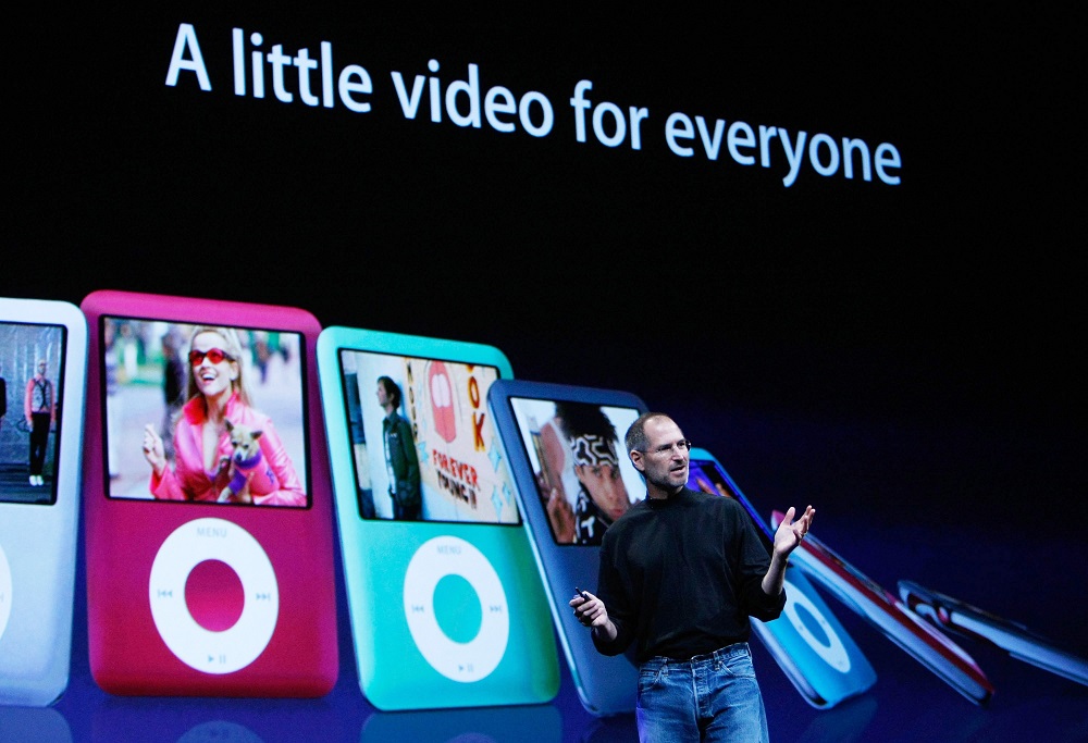 Apple CEO Steve Jobs talks about the iPod Nano during an Apple Special event September 5, 2007 in San Francisco, California. Jobs announced a new generation of iPods