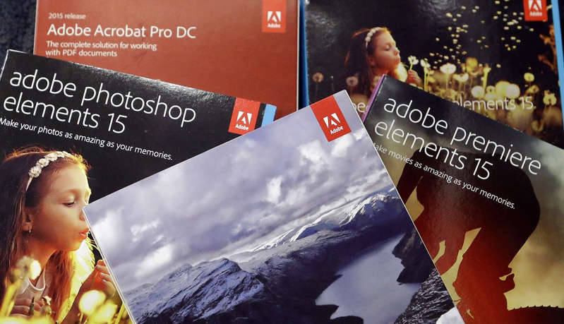 This June 21, 2017, file photo, shows Adobe software displayed at a store