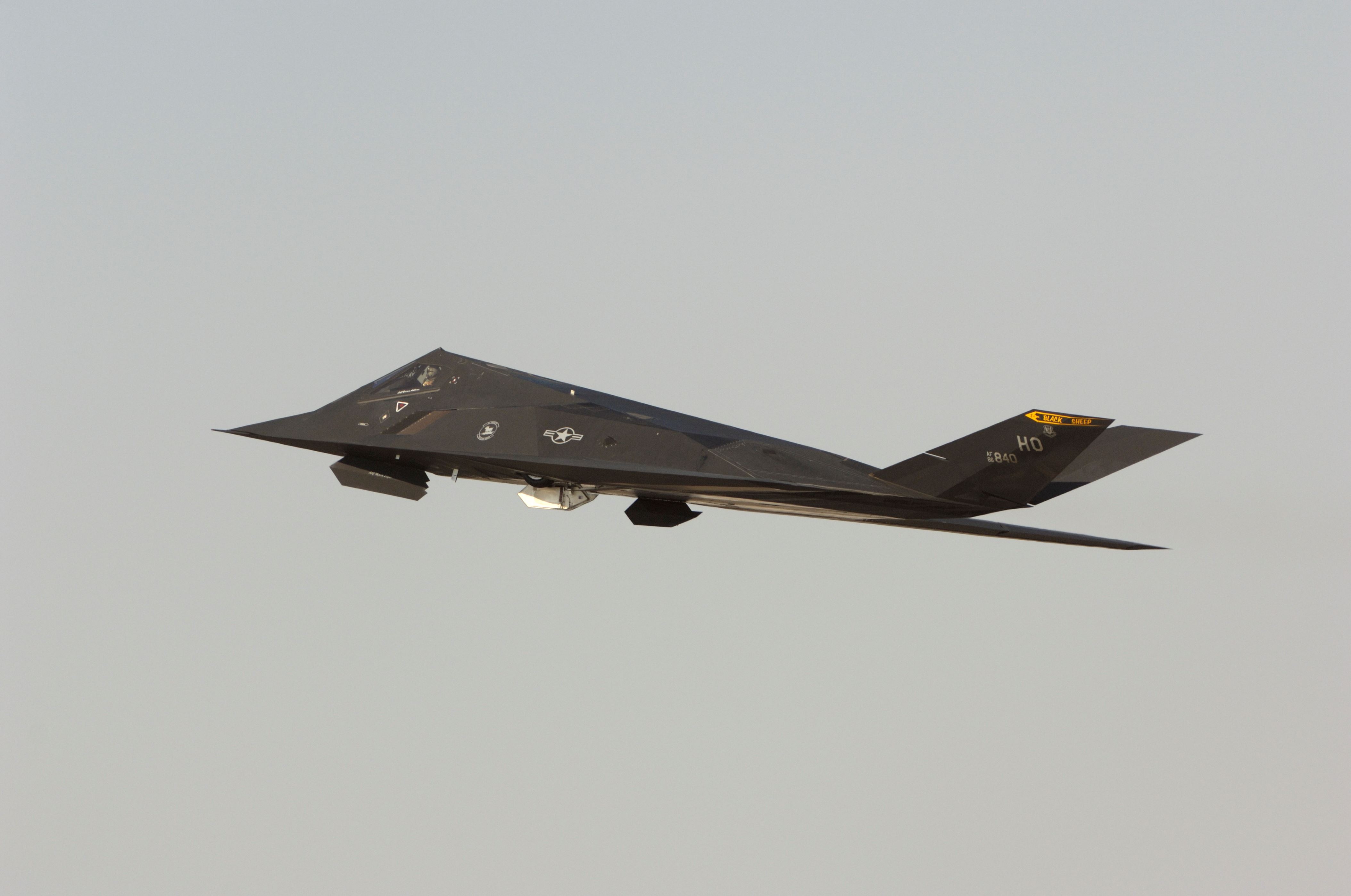 US AirForce Lockheed Martin F-117A Nighthawk flying-display at the Dubai AirShow 2007.