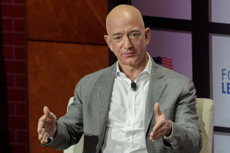 Jeff Bezos, Chairman and CEO of Amazon, speaks at the George W. Bush Presidential Center's Forum on Leadership in Dallas, Texas, U.S., April 20, 2018.