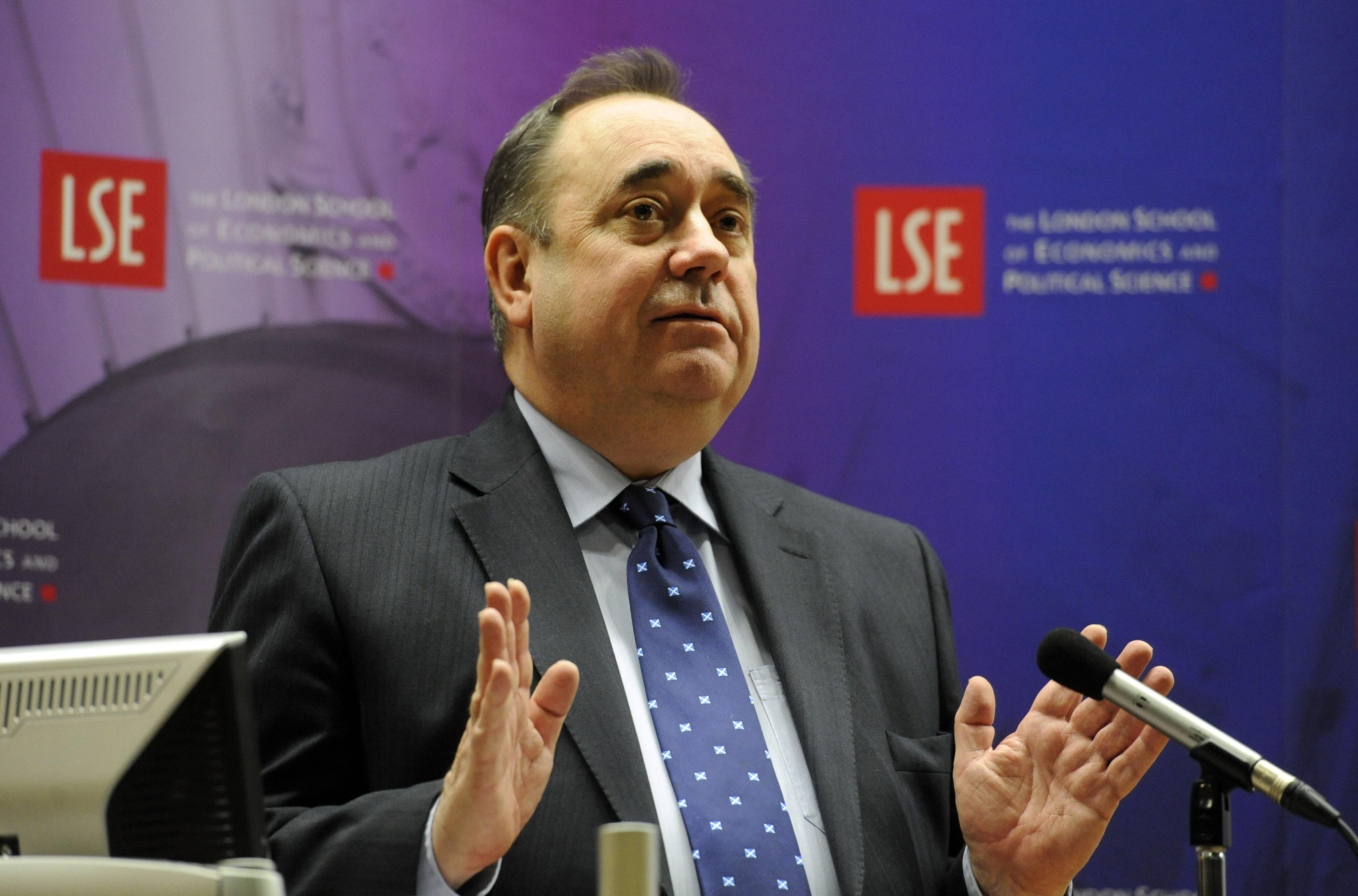 FILE: First Minister Alex Salmond speaks at the London School of Economics, London.   (Photo by Rebecca Naden/PA Images via Getty Images)