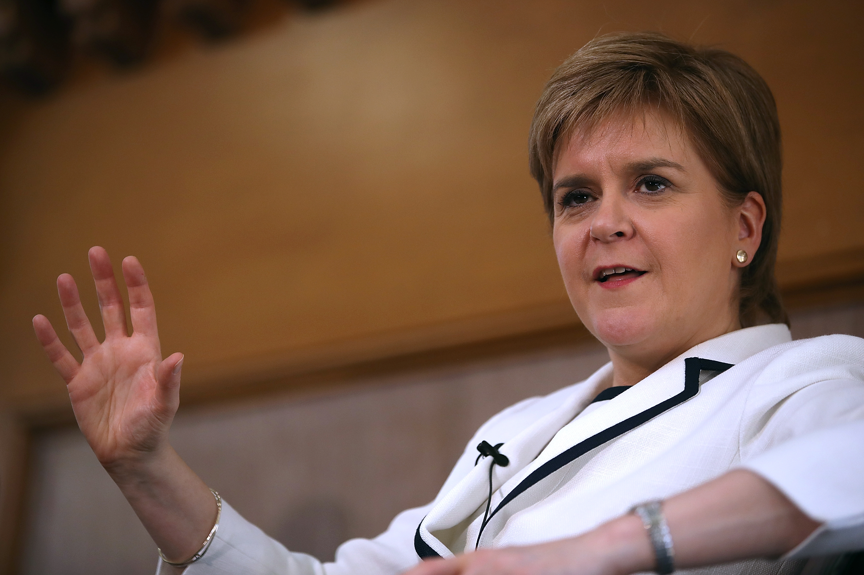 STANFORD, CA - APRIL 04:  First Minister of Scotland Nicola Sturgeon speaks during an event at Stanford University on April 4, 2017 in Stanford, California. Nicola Sturgeon spoke to students and academics at Stanford University in a talk titled 'Scotland's Place in the World.'  (Photo by Justin Sullivan/Getty Images)