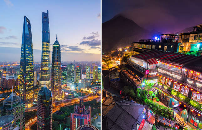 Asia - ansonmiao/Getty Images; Photos by Tai GinDa/Getty Images Slide 1 de 24: Shanghai Skyline Sunset; Night scene, Jiufen(Chiufen) Old Street
