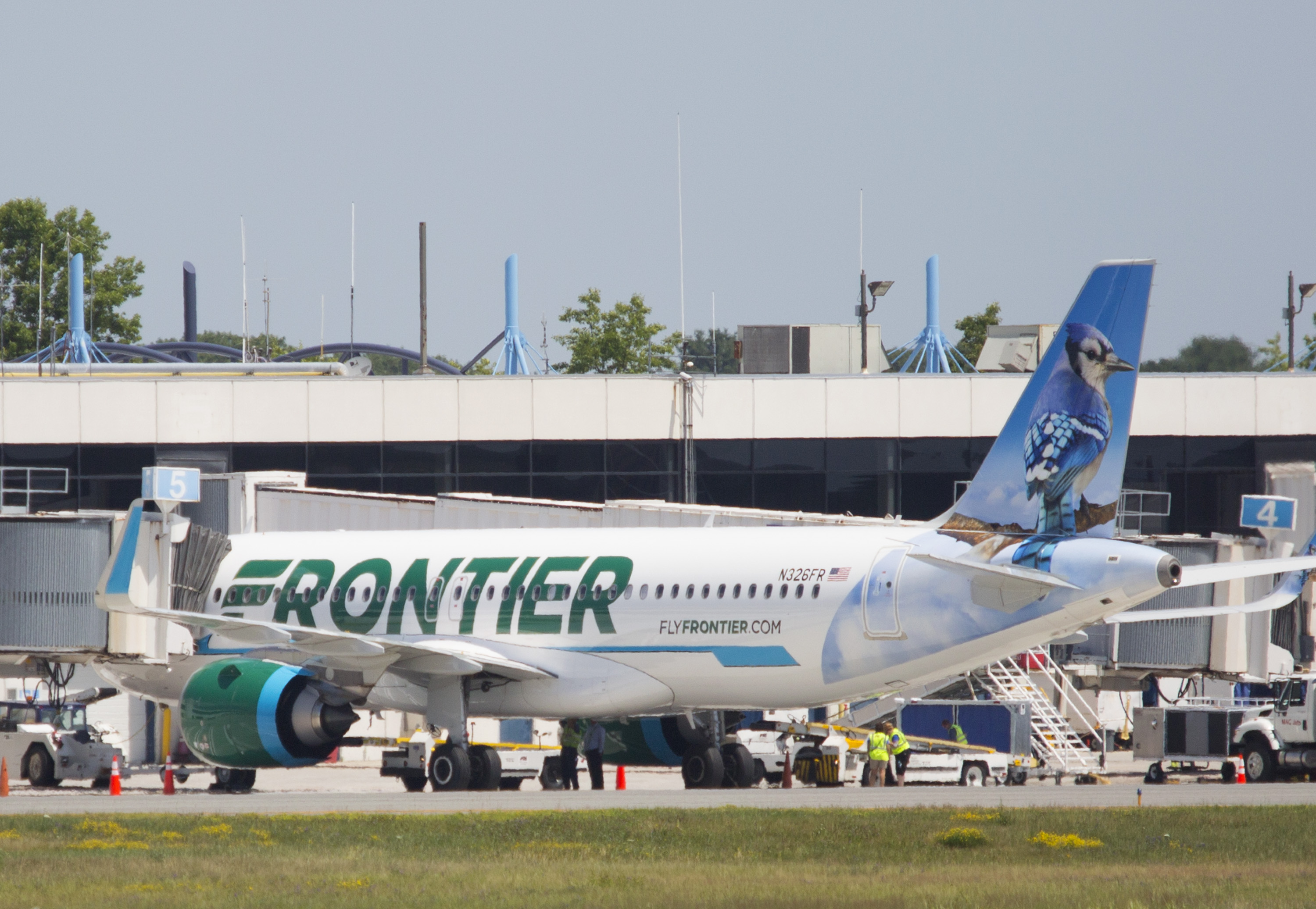 PORTLAND, ME - JULY 10: Frontier Airlines first ever flight to Portland International Airport. (Photo by Derek Davis/Portland Press Herald via Getty Images)