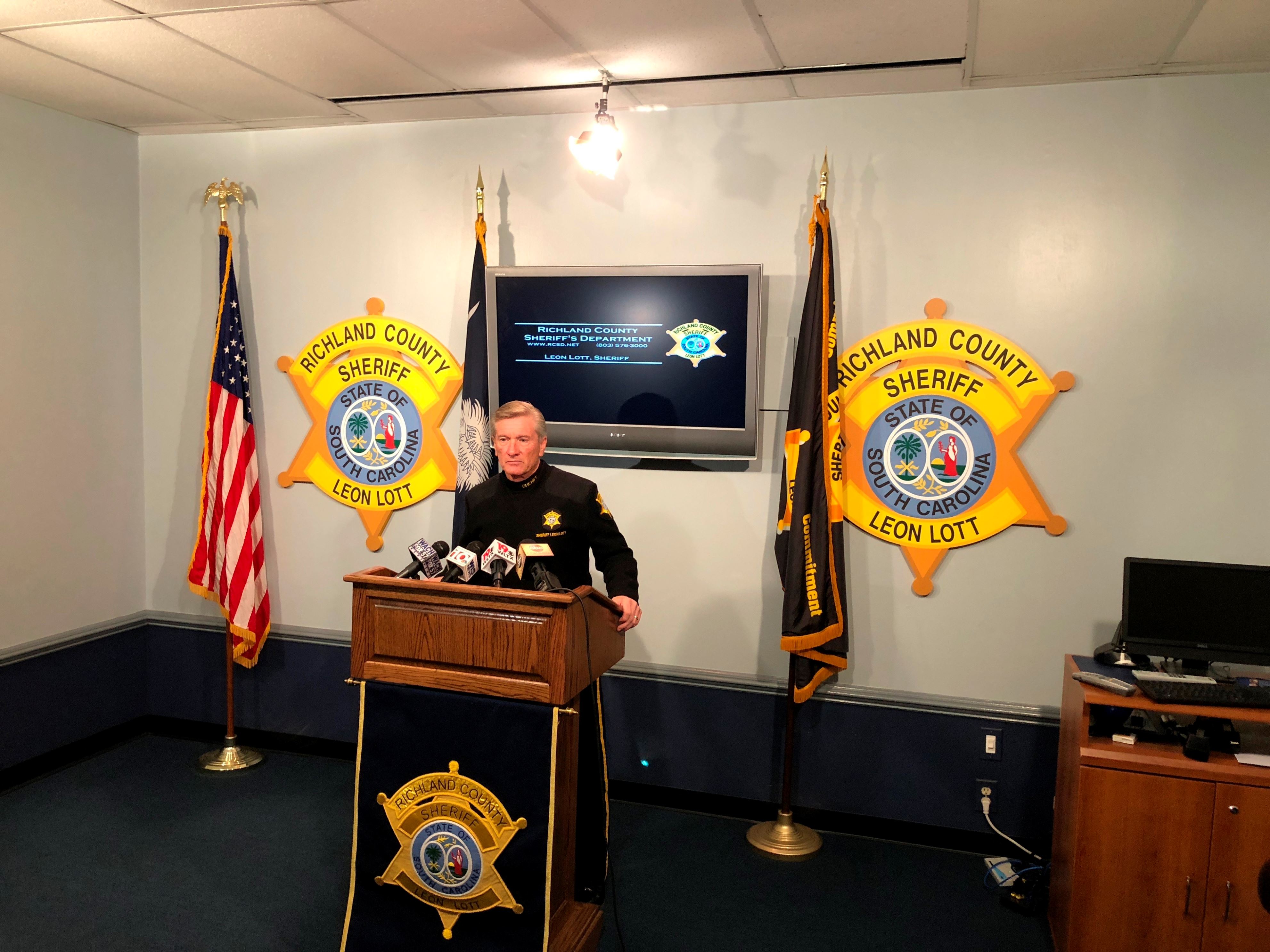 Richland County Sheriff Leon Lott talks to reporters about a 19-year-old woman killed in South Carolina in 1978 who is likely linked to Samuel Little, a prisoner who told investigators he may have killed as many as 90 people across the United States, at a news conference Wednesday, Nov. 21, 2018, in Columbia, S.C. (AP Photo/Jeffrey Collins)