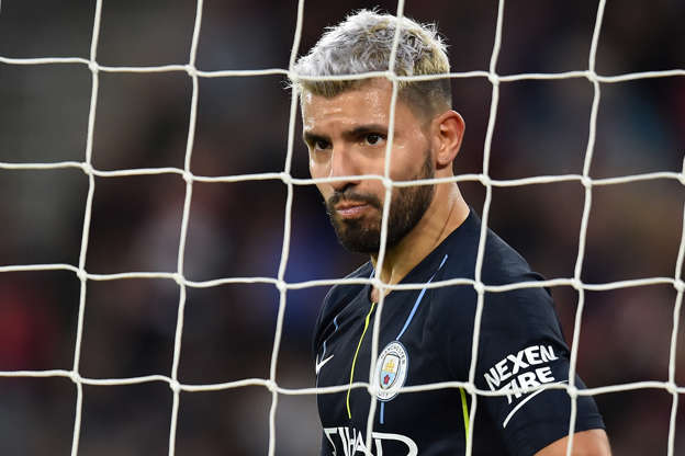 Manchester City's Argentinian striker Sergio Aguero looks on during the English Premier League football match between Southampton and Manchester City at St Mary's Stadium in Southampton, southern England on December 30, 2018. (Photo by Glyn KIRK / AFP) / RESTRICTED TO EDITORIAL USE. No use with unauthorized audio, video, data, fixture lists, club/league logos or 'live' services. Online in-match use limited to 120 images. An additional 40 images may be used in extra time. No video emulation. Social media in-match use limited to 120 images. An additional 40 images may be used in extra time. No use in betting publications, games or single club/league/player publications. /         (Photo credit should read GLYN KIRK/AFP/Getty Images)