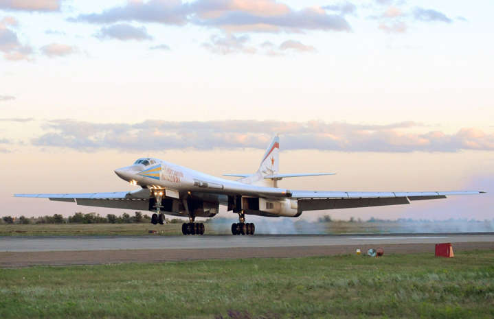 A Tu-160 bomber lands at a Russian airbase in 2008.