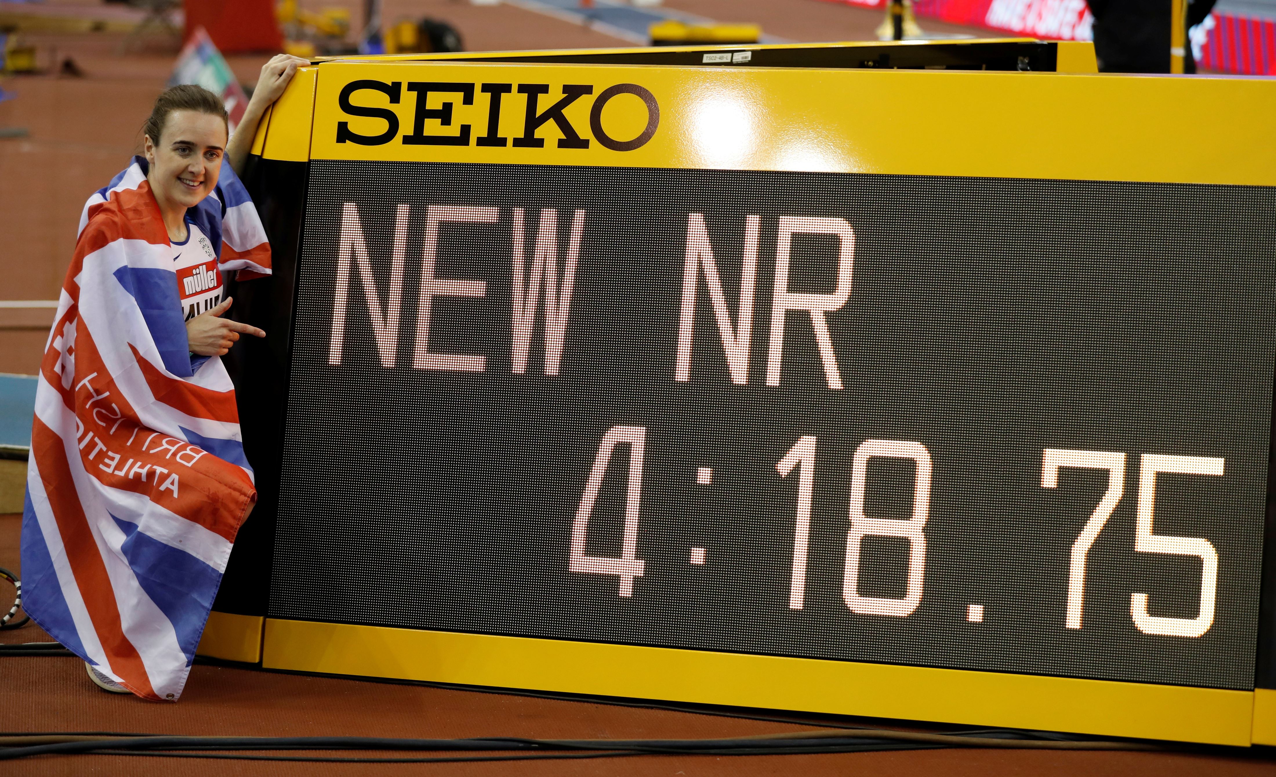 Laura Muir celebrates winning the women's one mile Final and setting a new national indoor record  Action Images via Reuters/Matthew Childs